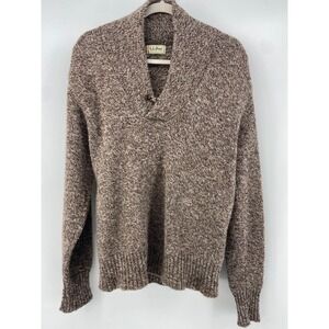 Vintage LL Bean Sweater Men Large Brown Ragg Shawl Collar Wool Fisherman USA‎